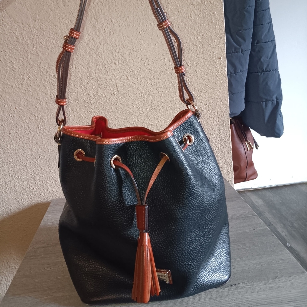 Dooney & Bourke Black and Tan Hobo Bag